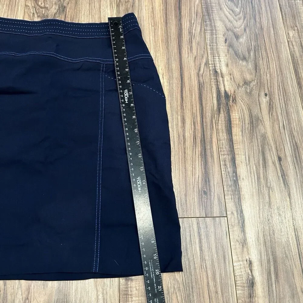 J. McLaughlin Blue Contrast Stitch Stretch A Line Pull On Skirt Pockets Size 6